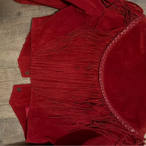 Vintage red leather fringe jacket - Picture 4 of 5
